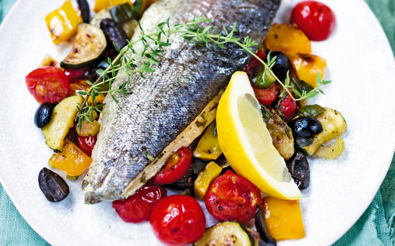 Filet de truite et légumes rôtis